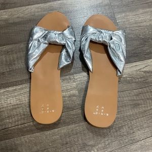Silver bow sandals